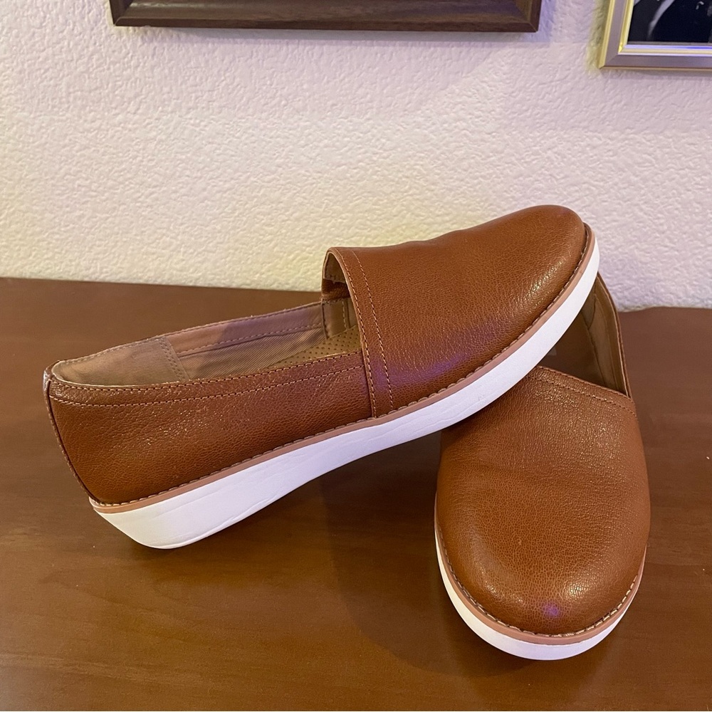 Fitflop Brown Leather Loafers Comfortable Wear All Day Women’s Size 8